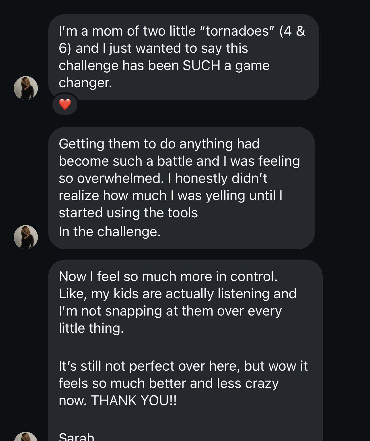 Sarah testimonial